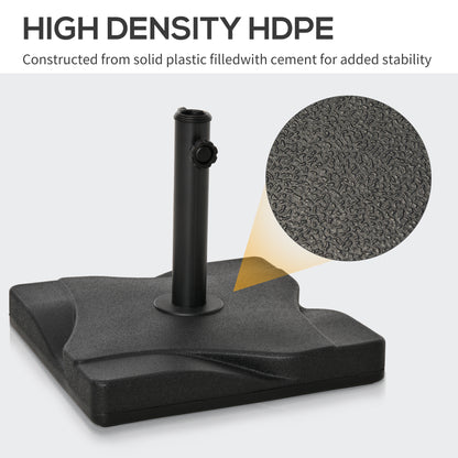 Outsunny 20kg Square Parasol Base Outdoor Garden Cement Umbrella Weight Stand Holder, Fits Î¦32mm,Î¦38mm,Î¦48mm Pole - Black