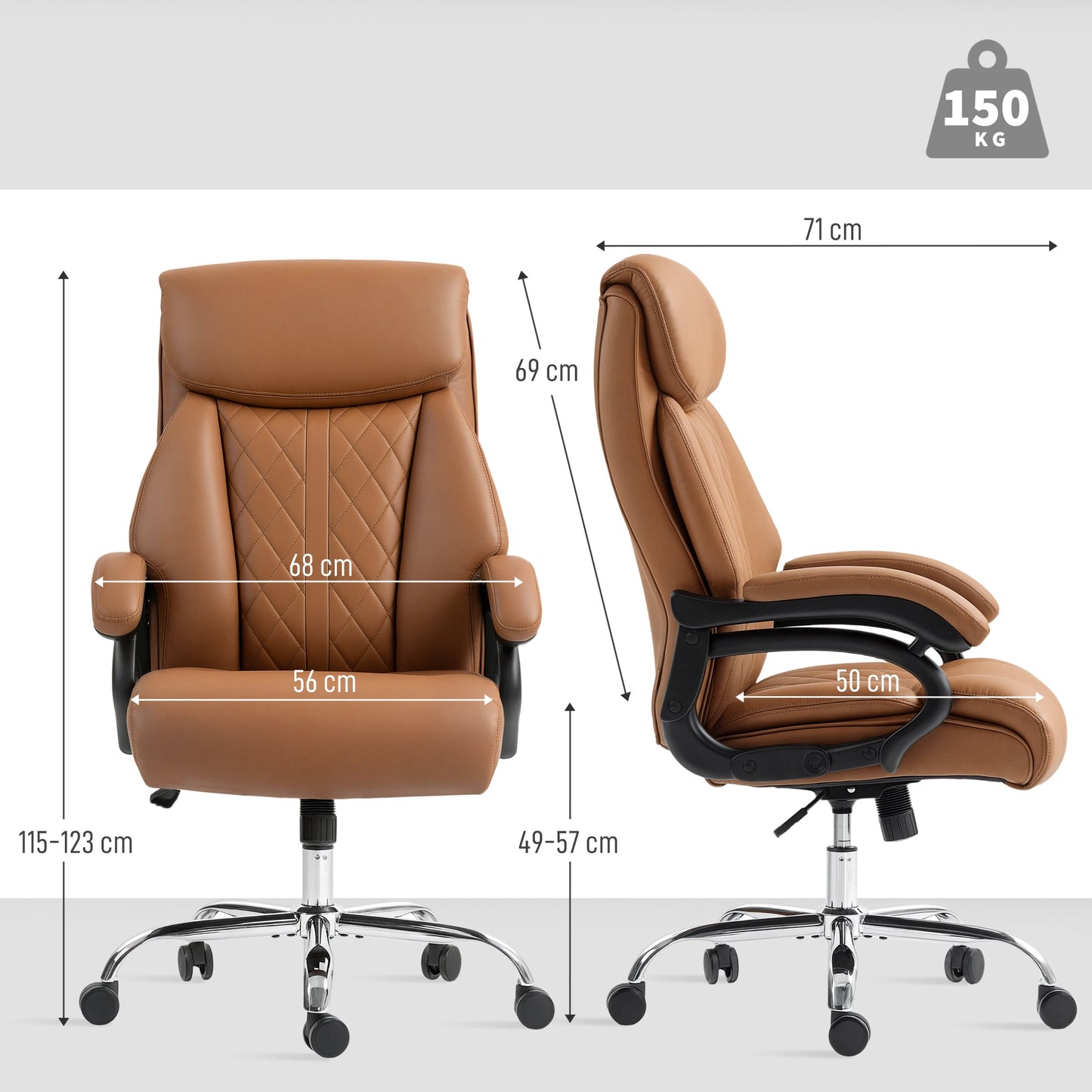 HOMCOM Spring Padded Faux Leather Office Chair - Light Brown