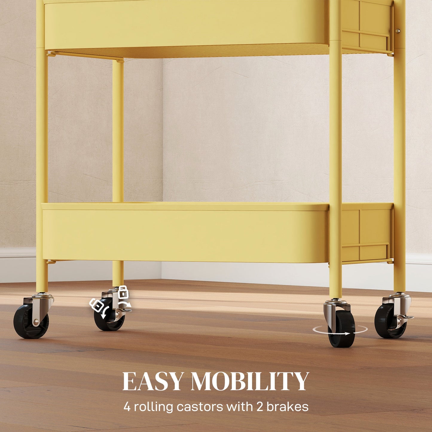 HOMCOM Three-Tier Steel Storage Trolley - Yellow
