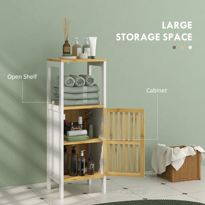 HOMCOM Bamboo-Blend Retro Cut-Out Bathroom Storage Unit, with Cupboard