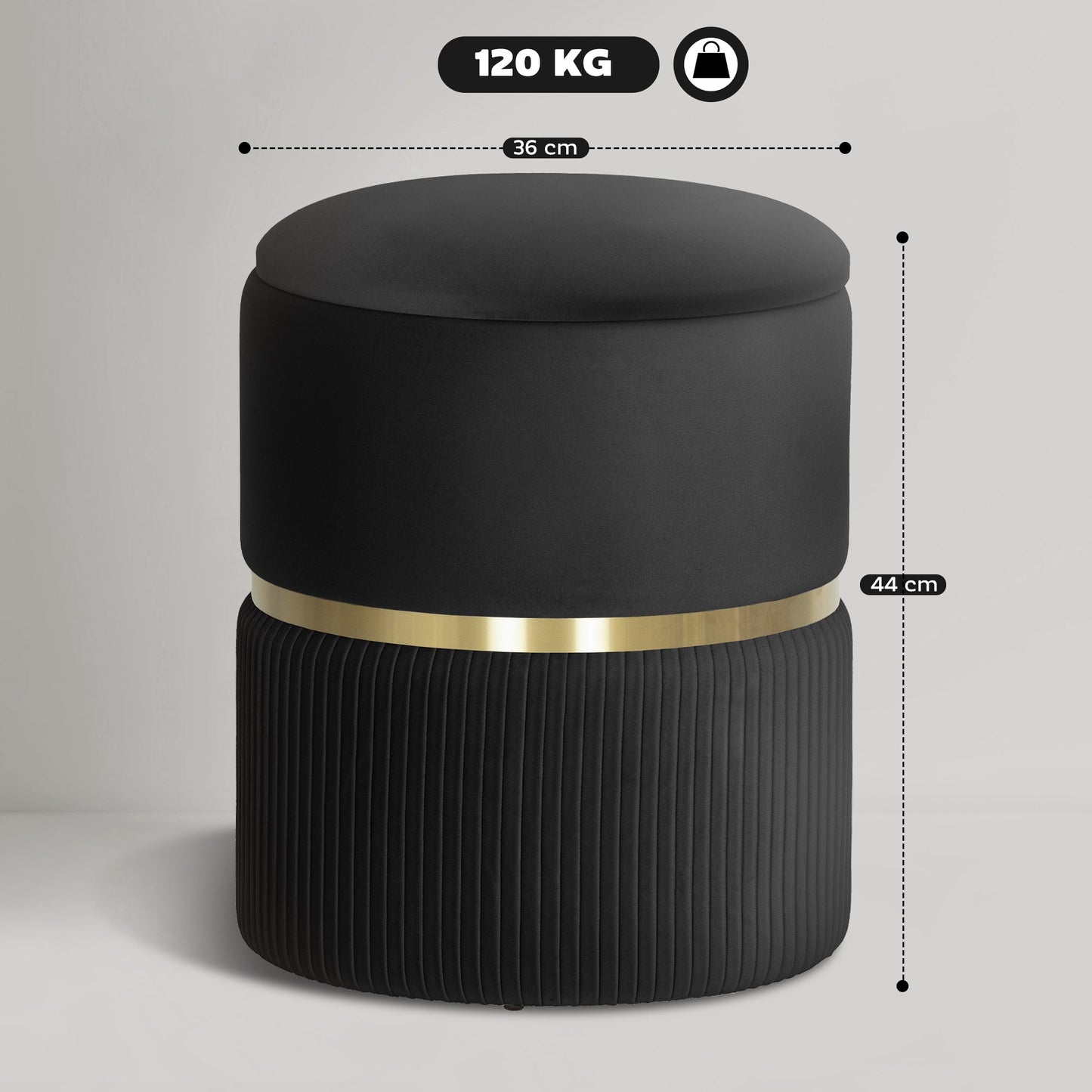 HOMCOM Velvet-Feel Storage Ottoman - Black