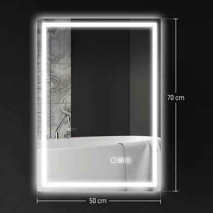 HOMCOM 50 x 70 cm Anti-Fog LED Bathroom Mirror, with Bluetooth - Silver Tone