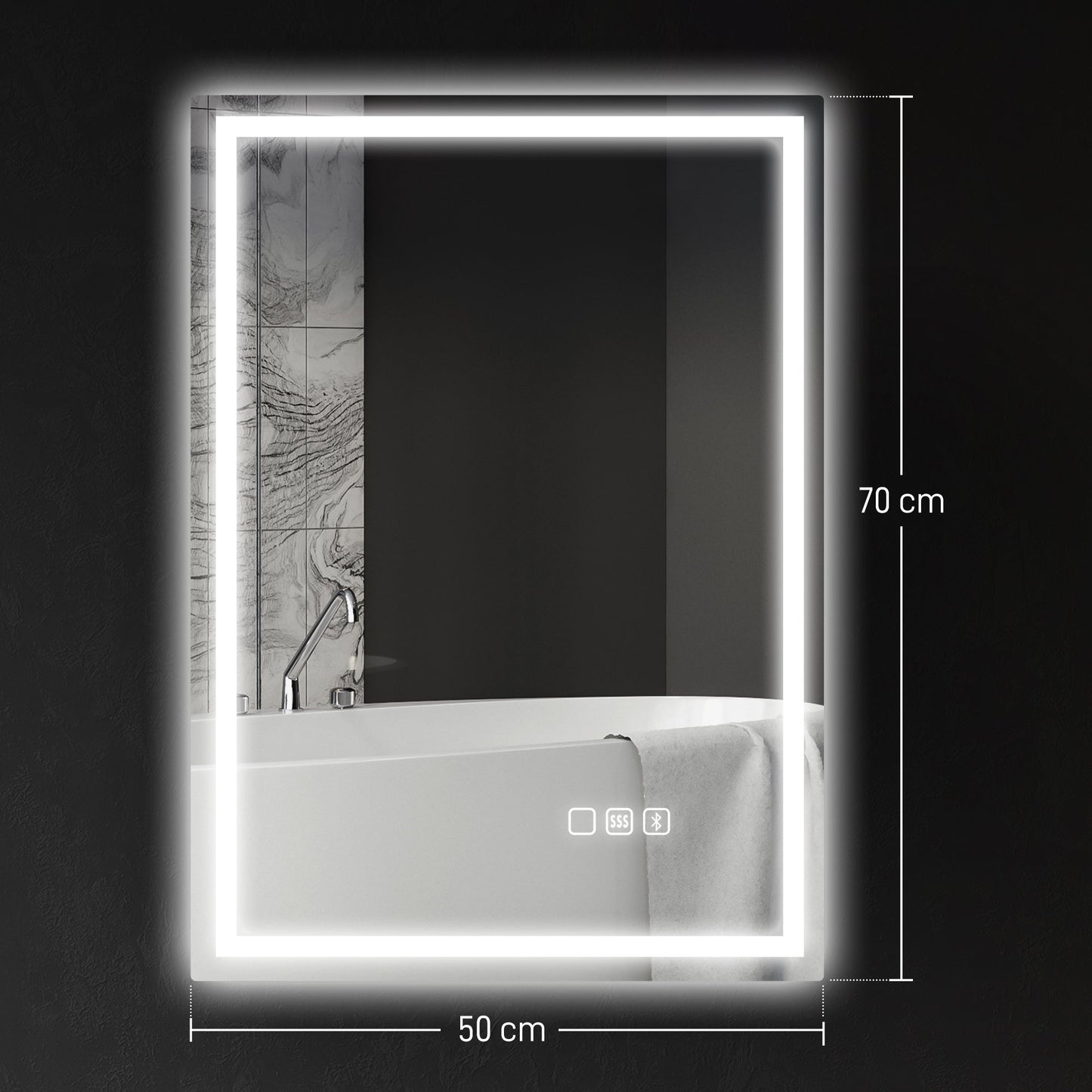 HOMCOM 50 x 70 cm Anti-Fog LED Bathroom Mirror, with Bluetooth - Silver Tone