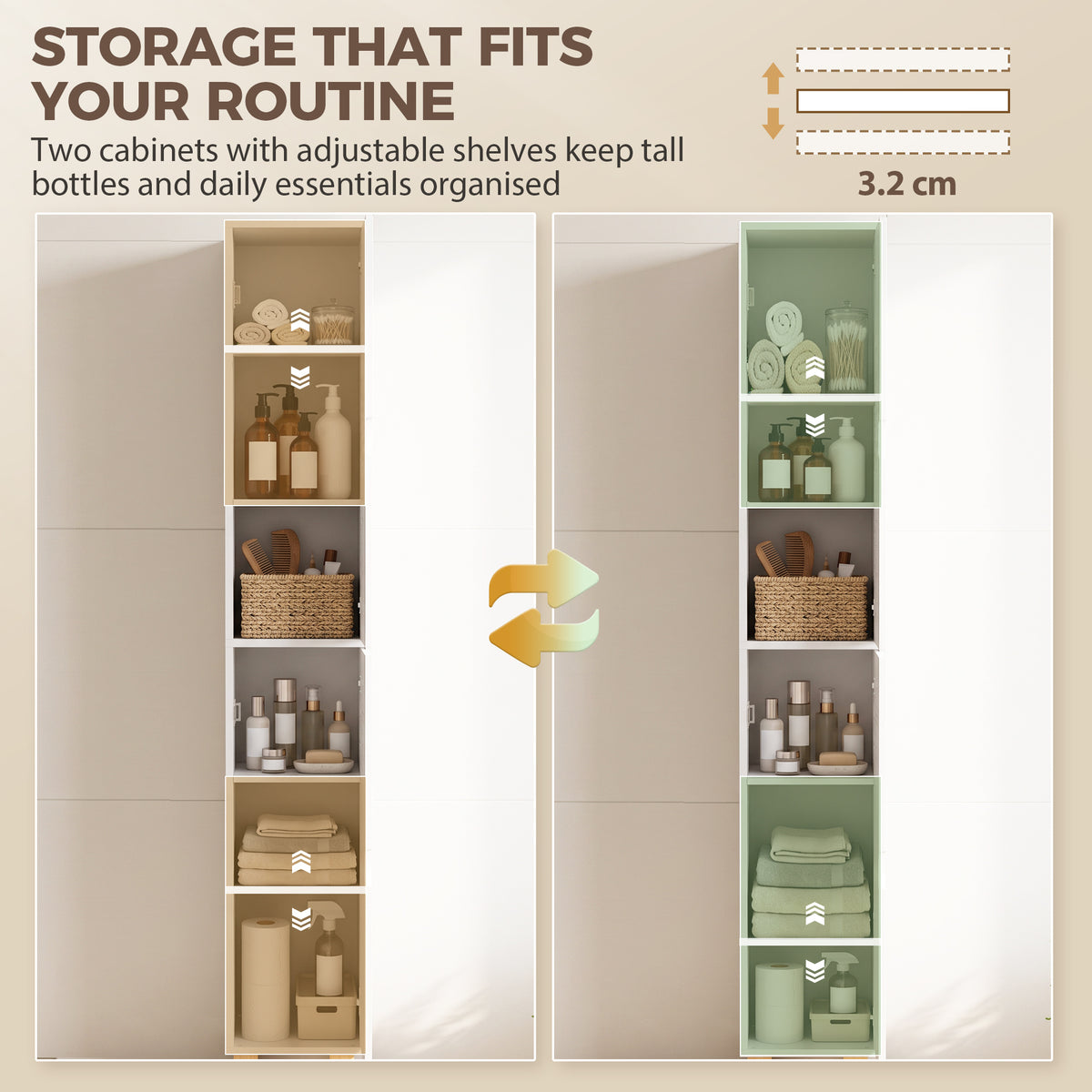 HOMCOM 170cm Tall Bathroom Storage Cabinet, Freestanding Bathroom Cabinet with Louvered Doors, Adjustable Shelf, White