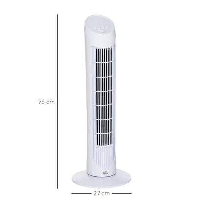 HOMCOM Tower Fan for Bedroom Cooling, 30 Inch Electric 70 Oscillating Fan with 3 Speed Settings, Standing Floor Fan for Home Office Indoor, White