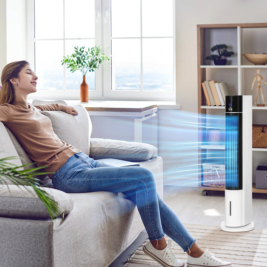 HOMCOM Portable Air Cooler, 3L Tank Evaporative Ice Cooling Tower Fan with 3 Modes, 3 Speeds, Remote, Timer, 60 Oscillating, Portable Swamp Cooler for Home Bedroom, White