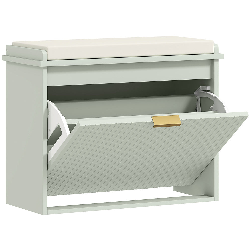 HOMCOM Elegant Six Shoe Bench, with Top Seat - Green