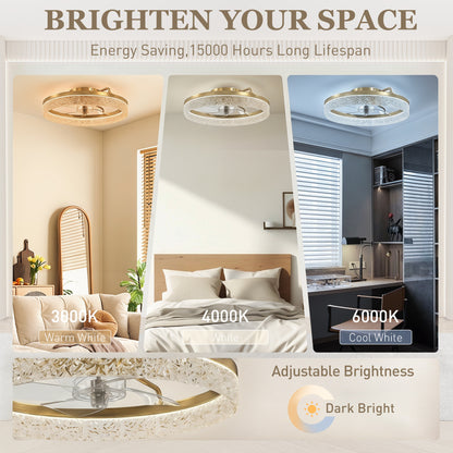 HOMCOM Ceiling Fan with Lights, Dimmable LED Mount Ceiling Fan Light with Remote App Control for Bedroom, Gold Tone