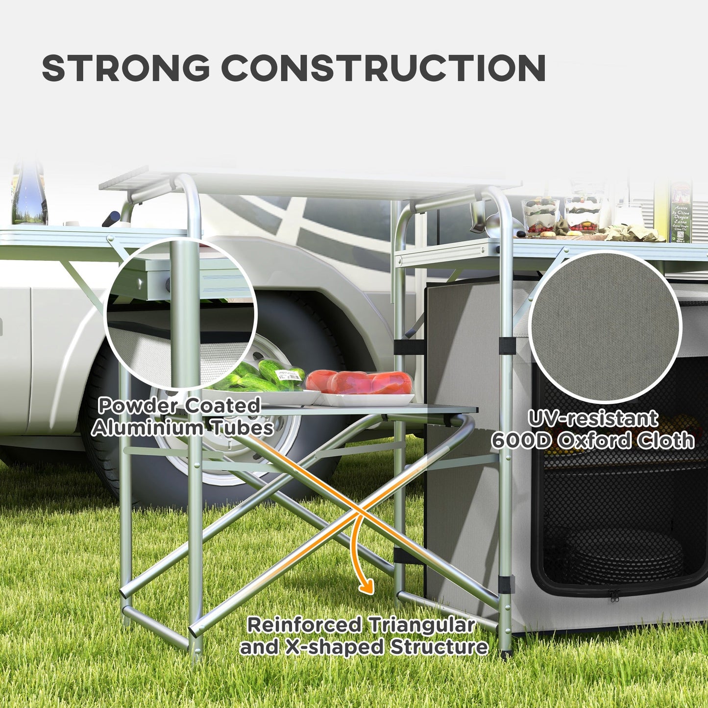 Outsunny Multi-Feature Folding Camping Kitchen, with Wind Shield