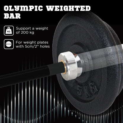 SPORTNOW 210cm Barbell Set, Barbell Bar for 5cm Weight Plates for Loading 200kg Weight Plates, for Home Gym Weight Training