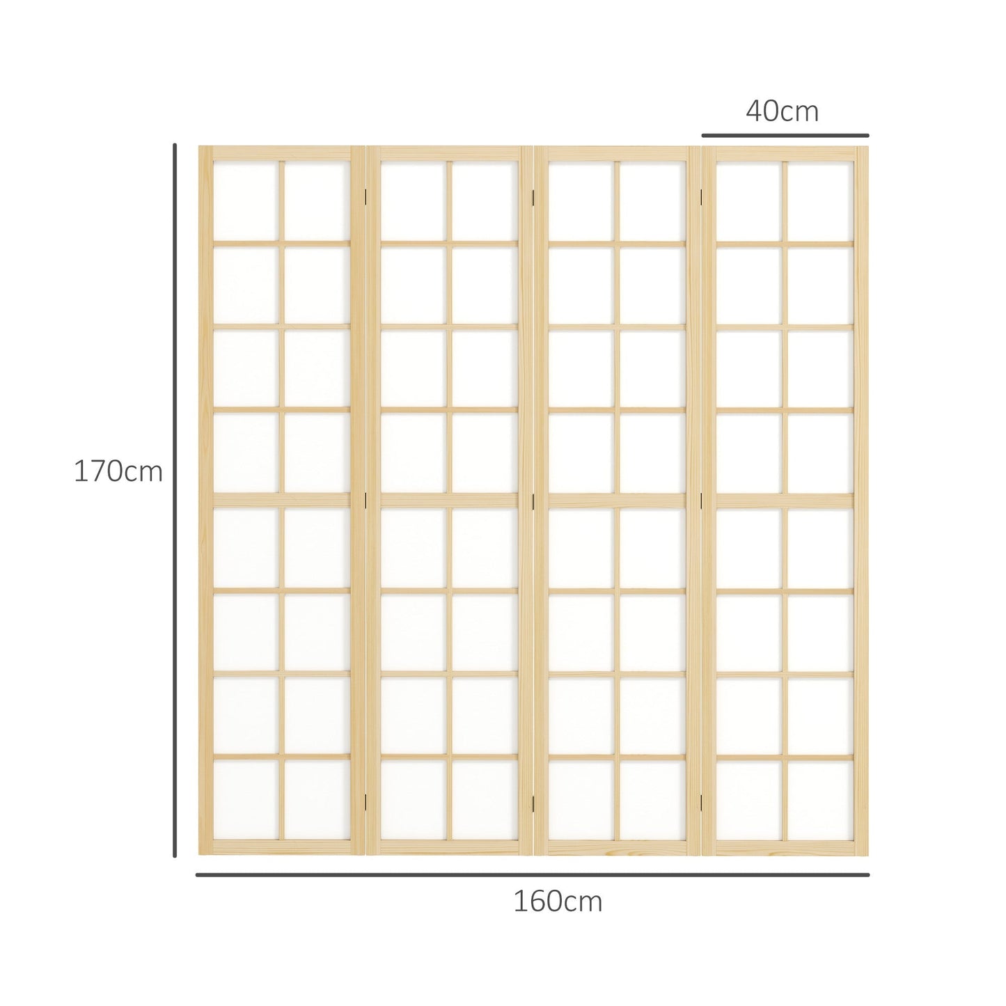 HOMCOM 4 Panel Folding Room Divider, Freestanding Room Separator, Indoor Privacy Screen for Living Room, Bedroom, 160 x 170cm