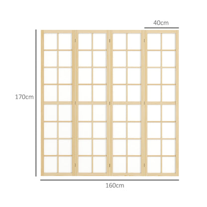 HOMCOM 4 Panel Folding Room Divider, Freestanding Room Separator, Indoor Privacy Screen for Living Room, Bedroom, 160 x 170cm