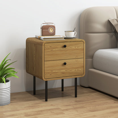 HOMCOM Bedside Table with 2 Drawers and Steel Legs - Oak