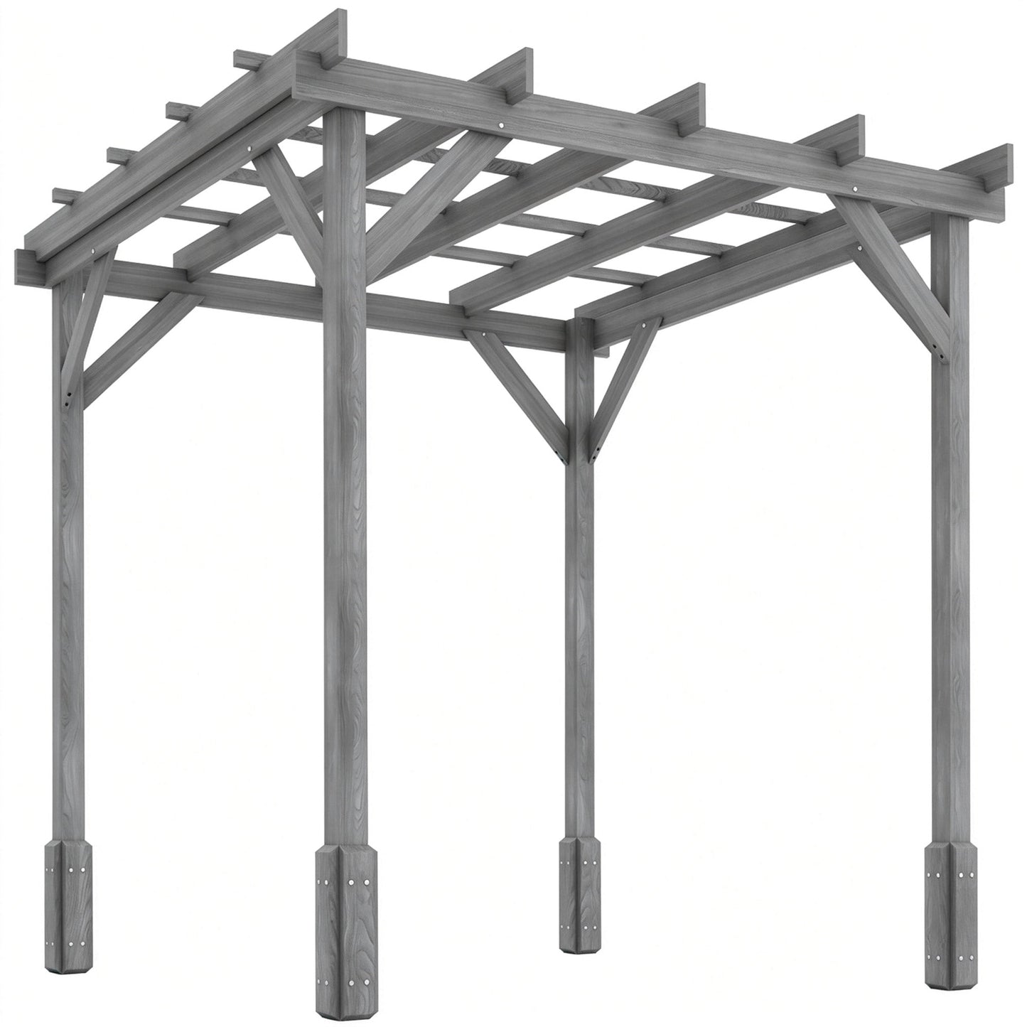 Outsunny 2 x 2m Wooden Pergola Kit, Decorative Garden Gazebo Shelter with Stable Structure for Climbing Vines, Flowers, Grey