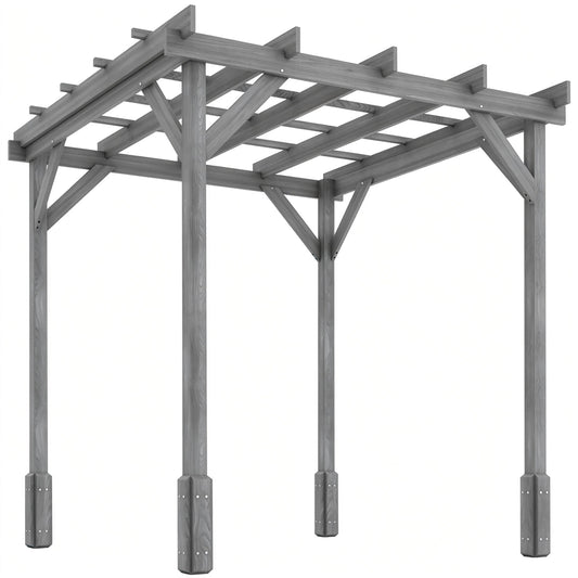 Outsunny 2 x 2m Wooden Pergola Kit, Decorative Garden Gazebo Shelter with Stable Structure for Climbing Vines, Flowers, Grey