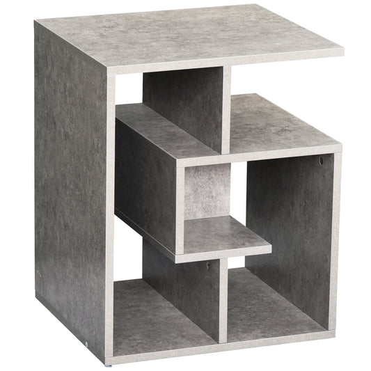 Side Table, 3 Tier End Table with Open Storage Shelves, Living Room Coffee Table Organiser Unit, Cement Colour