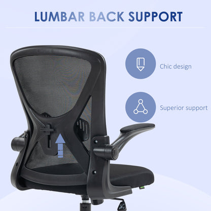 Vinsetto Mesh Office Chair with Flip-up Armrests, Ergonomic Computer Desk Chair with Lumbar Support and Swivel Wheels, Black