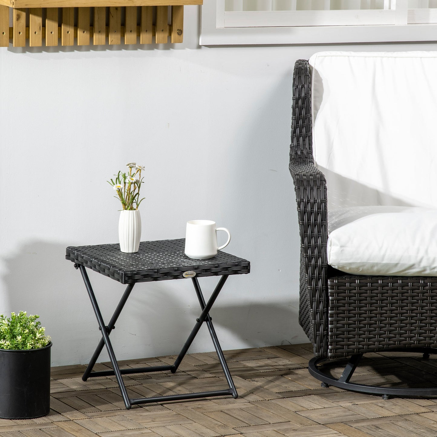 Outsunny Square PE Wicker Rattan Folding Table - Black