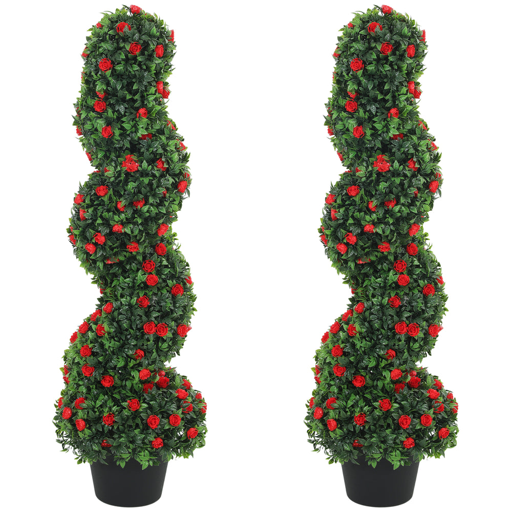 HOMCOM Decorative Artificial Plants Set of 2, UV Resistant Fake Plants in Pot for Indoor Outdoor Decor, 90cm, Red