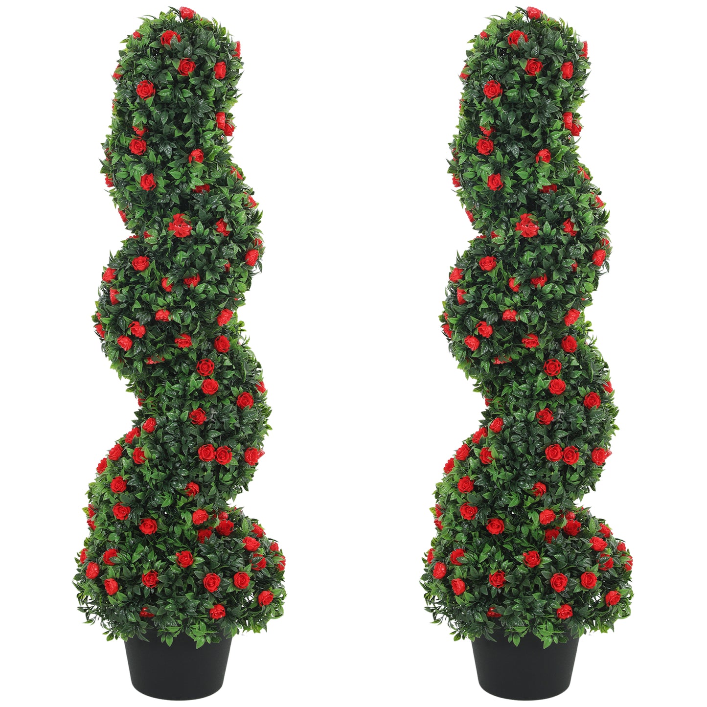 HOMCOM Decorative Artificial Plants Set of 2, UV Resistant Fake Plants in Pot for Indoor Outdoor Decor, 90cm, Red