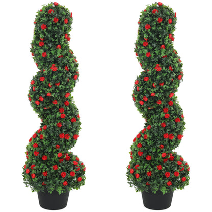 HOMCOM Decorative Artificial Plants Set of 2, UV Resistant Fake Plants in Pot for Indoor Outdoor Decor, 90cm, Red