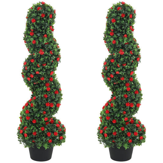 HOMCOM Decorative Artificial Plants Set of 2, UV Resistant Fake Plants in Pot for Indoor Outdoor Decor, 90cm, Red
