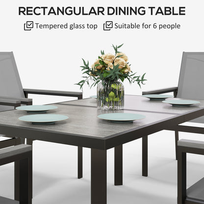 Outsunny Seven-Piece Metal Dining Set, with Glass-Top Table - Grey