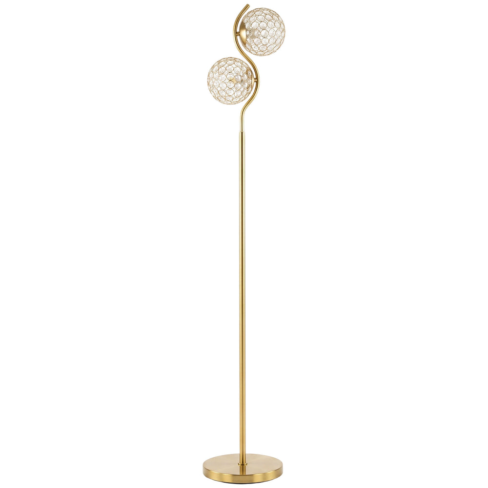 HOMCOM Floor Lamp with Crystal Globe Shades, Modern Dual Head Standing Lamp with Foot Switch and Weighted Base, Copper