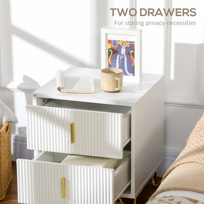 Set of 2 Elegant Chest of Two Drawers - White/Gold-Tone