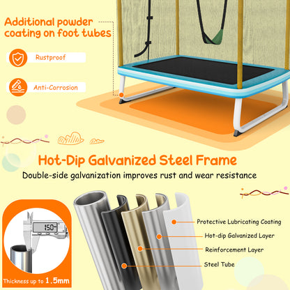 190CM 3-in-1 Kids Rectangle Trampoline with Enclosure Net and Horizontal Bar-Yellow