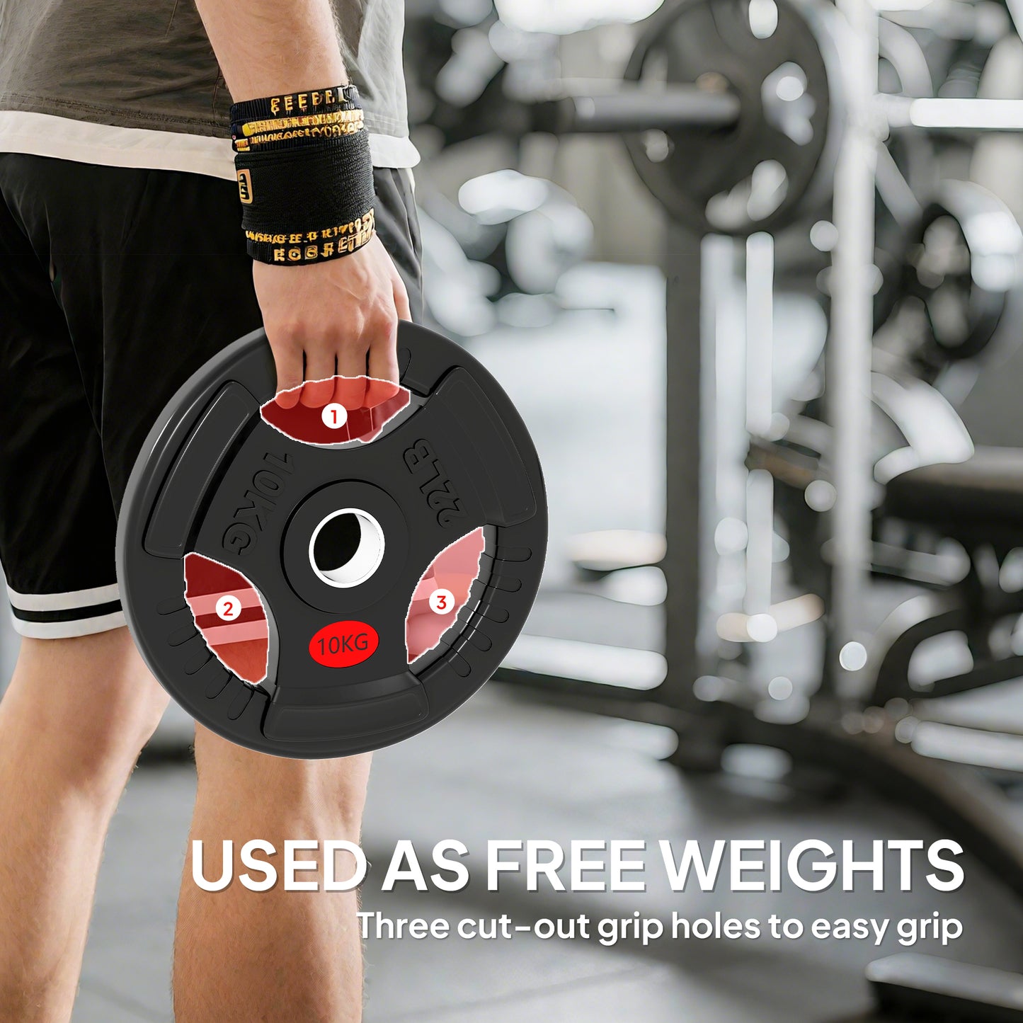 SPORTNOW Olympic Weight Plates, 2"/5cm Weight Disc Pair with Tri-Grips, 2 x 10kg Dumbbell Plates for Weightlifting and Strength Training Home Gym Fitness Workout, Black