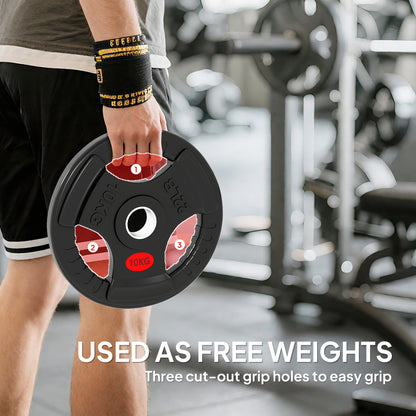 SPORTNOW Olympic Weight Plates, 2"/5cm Weight Disc Pair with Tri-Grips, 2 x 10kg Dumbbell Plates for Weightlifting and Strength Training Home Gym Fitness Workout, Black