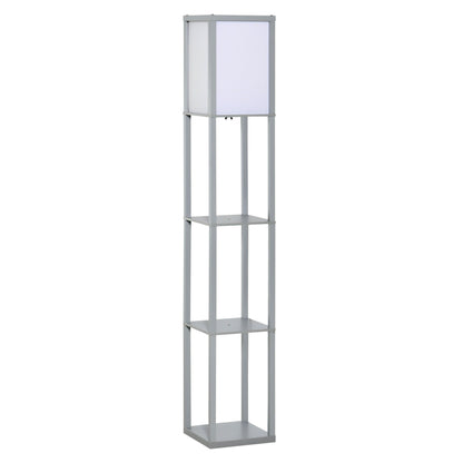 HOMCOM 3-Tier Floor Lamp, Floor Light with Storage Shelf, Reading Standing Lamp with Acrylic Shade for Living Room, Bedroom, Kitchen, Dining Room, Office, Dorm, 160cm, Grey