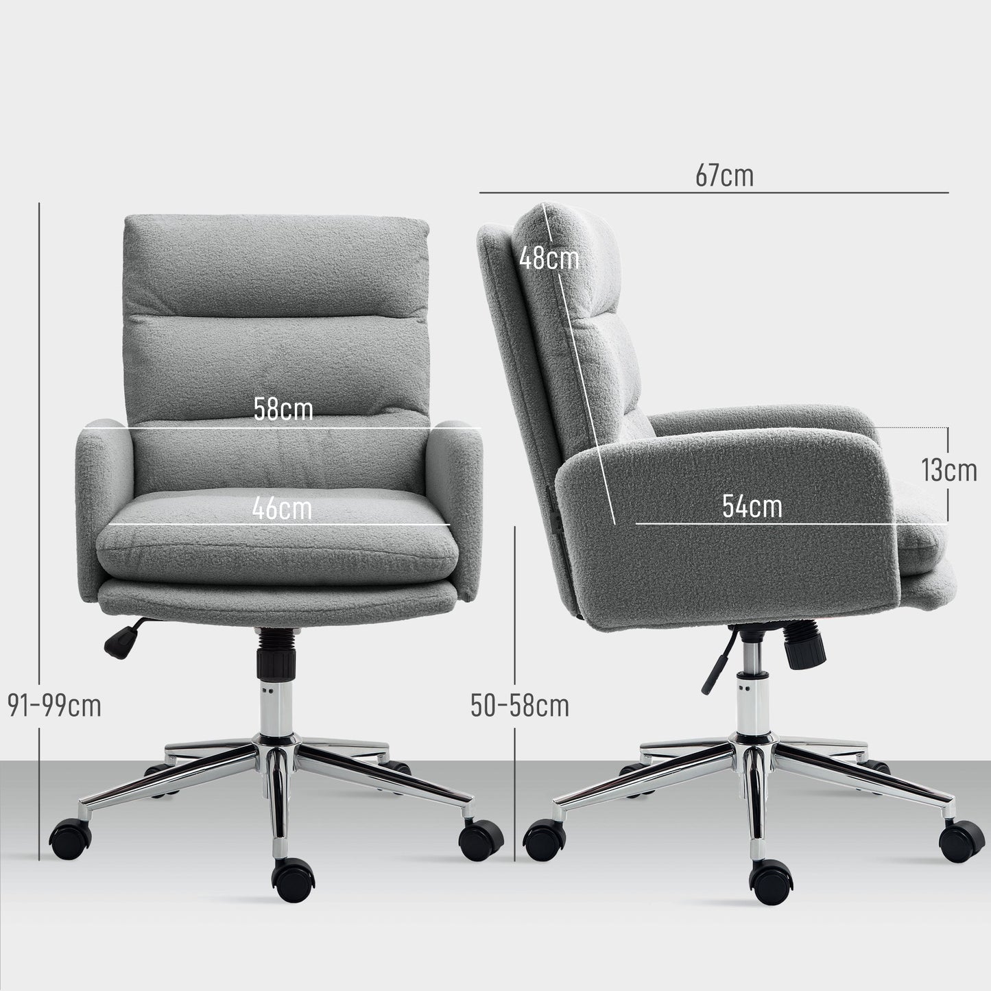 HOMCOM 91-99cm Sherpa Fleece Office Chair - Grey