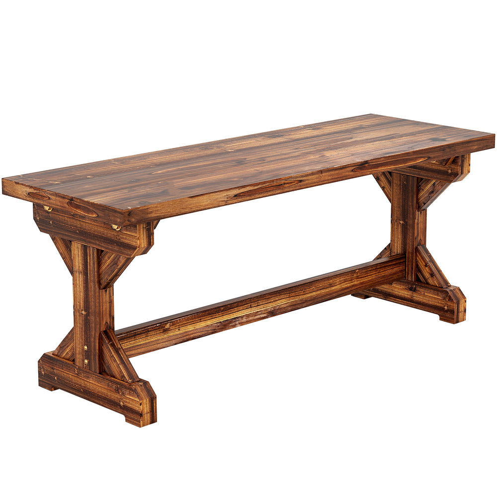 Outsunny Rustic Wooden Garden Bench, Backless Outdoor Bench Patio Loveseat with X-Shape Base for Porch, Park, Carbonised Finish