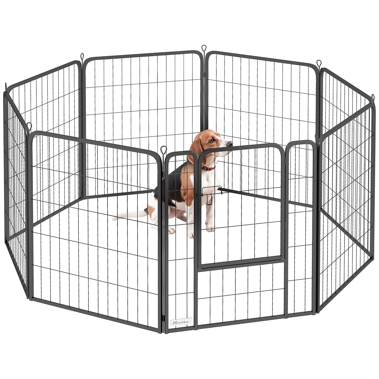 PawHut Eight-Panel Dog Playpen with Door, for Large Dogs, Indoors, Outdoors, 80cm Tall, Black