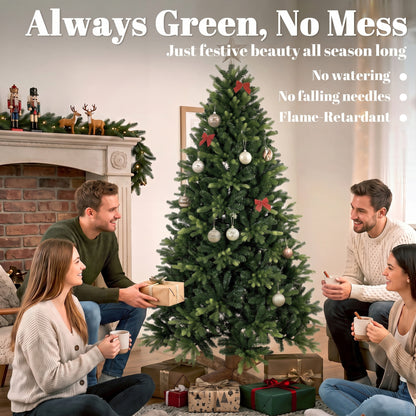 HOMCOM Artificial Christmas Tree, Hinged Xmas Tree with 2419 PE & PVC Branch Tips, 6ft, Green