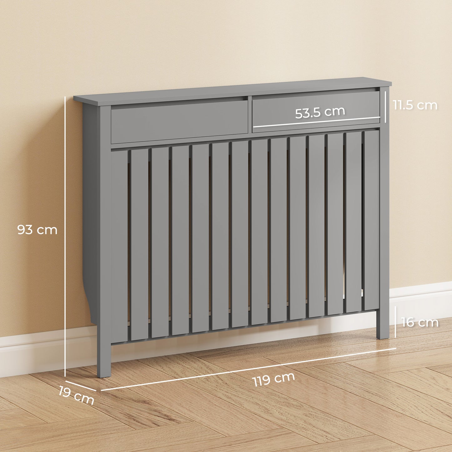 HOMCOM 93 x 119cm Modern Radiator Cover - Grey
