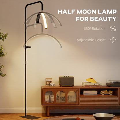 HOMCOM Half Moon Lash Light, Beauty Floor Lamp with 350Â° Rotatable Head, 7 Colour Temperature and Phone Holder, Dimmable Standing Lamp for Eyelash Extension, Tattoo, Nails, Skincare, Black