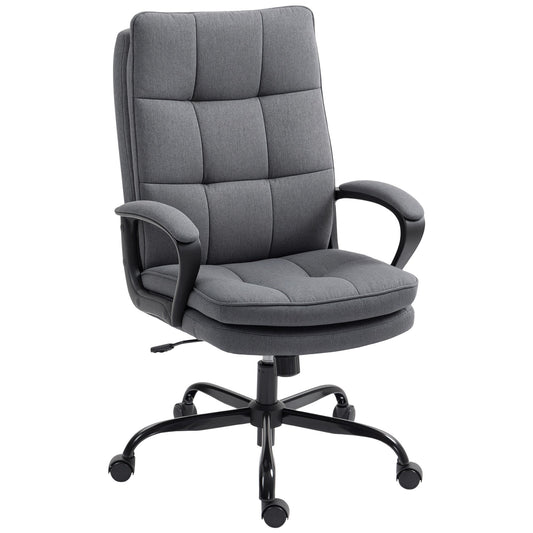 HOMCOM Double Padded Linen-Look Office Chair - Charcoal Grey