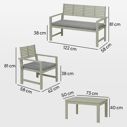 Outsunny 4 Seater Wooden Garden Furniture Set with Loveseat, Armchairs, Table, Acacia Wood Garden Sofa Set, Light Grey