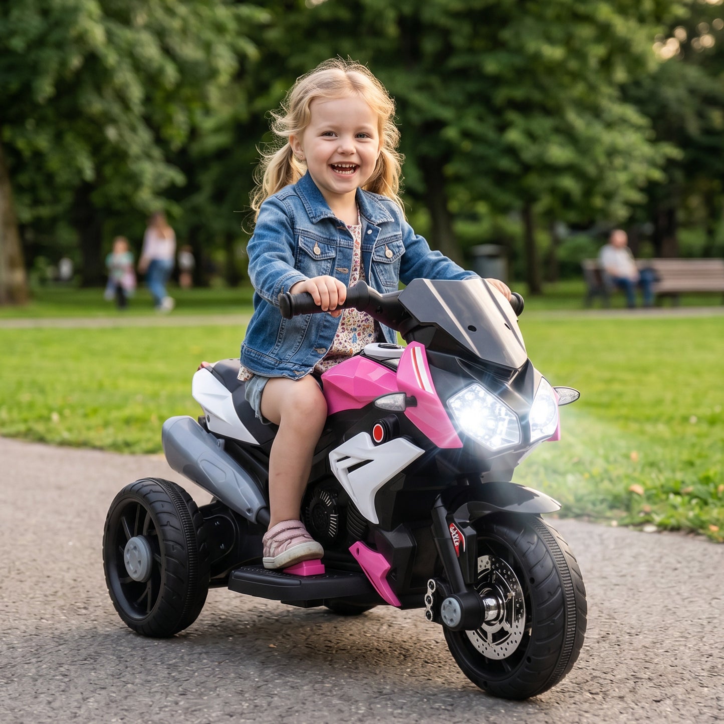 HOMCOM Kids Electric Motorcycle, 6V Ride on Motorcycle with 3 Wheels, LED Headlight, Music, Horn for Boys Girls 3-5 Y, Pink