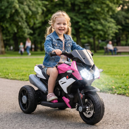 HOMCOM Kids Electric Motorcycle, 6V Ride on Motorcycle with 3 Wheels, LED Headlight, Music, Horn for Boys Girls 3-5 Y, Pink