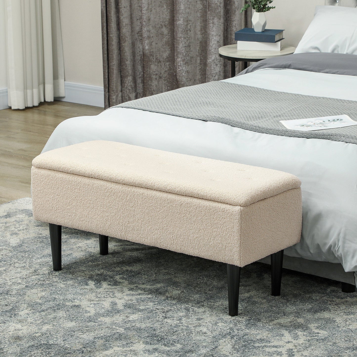 HOMCOM 57L Teddy Fleece Storage Ottoman - Cream