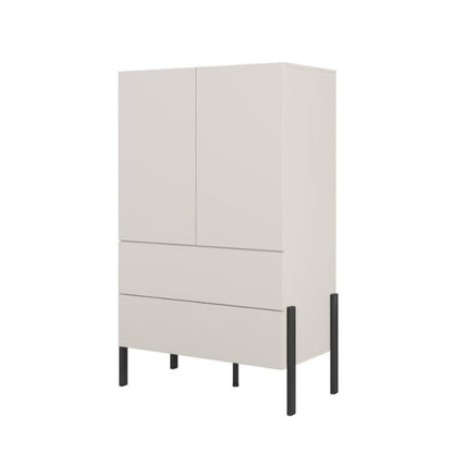 White cabinet with black legs on a white background