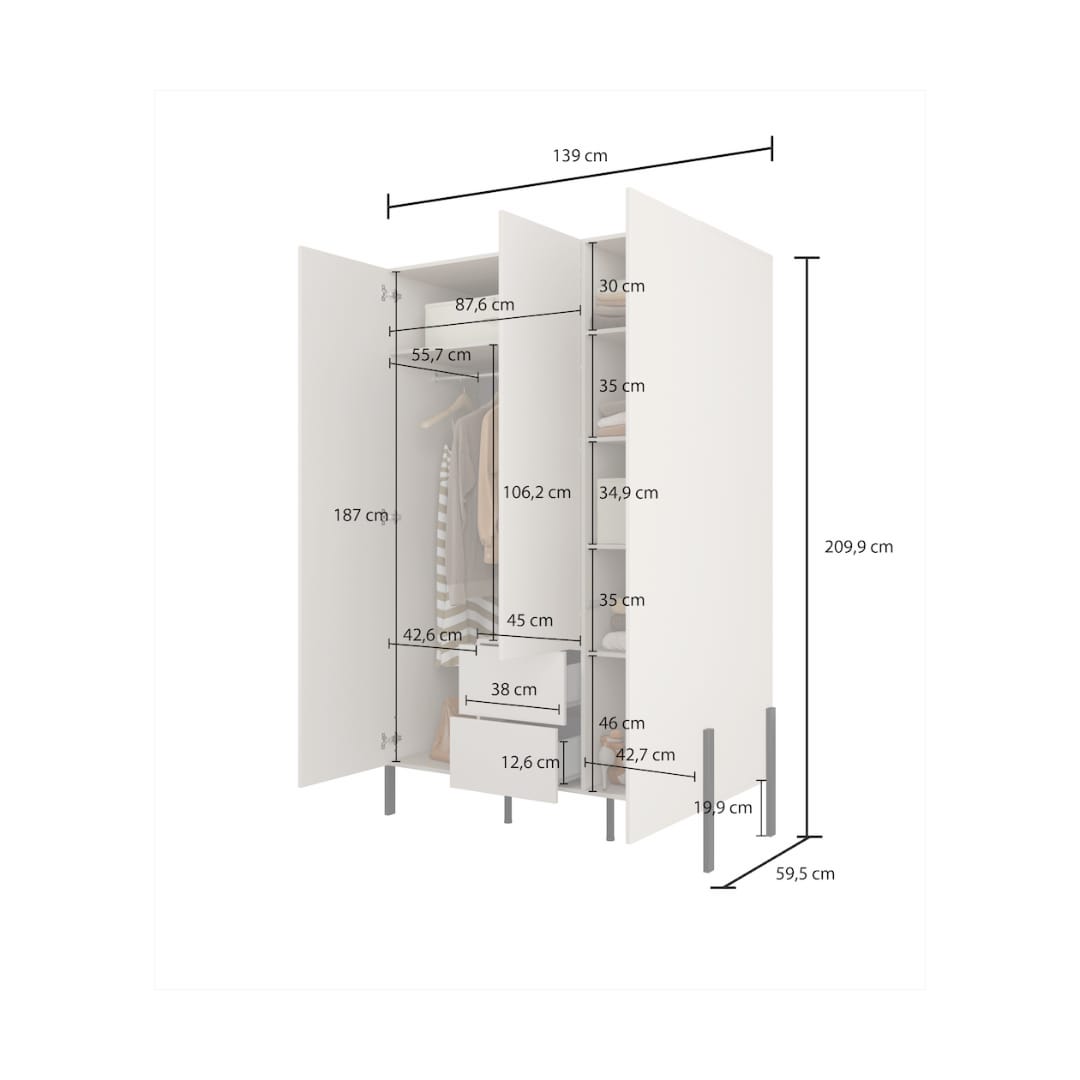 Yukon Hinged Door Wardrobe 139cm
