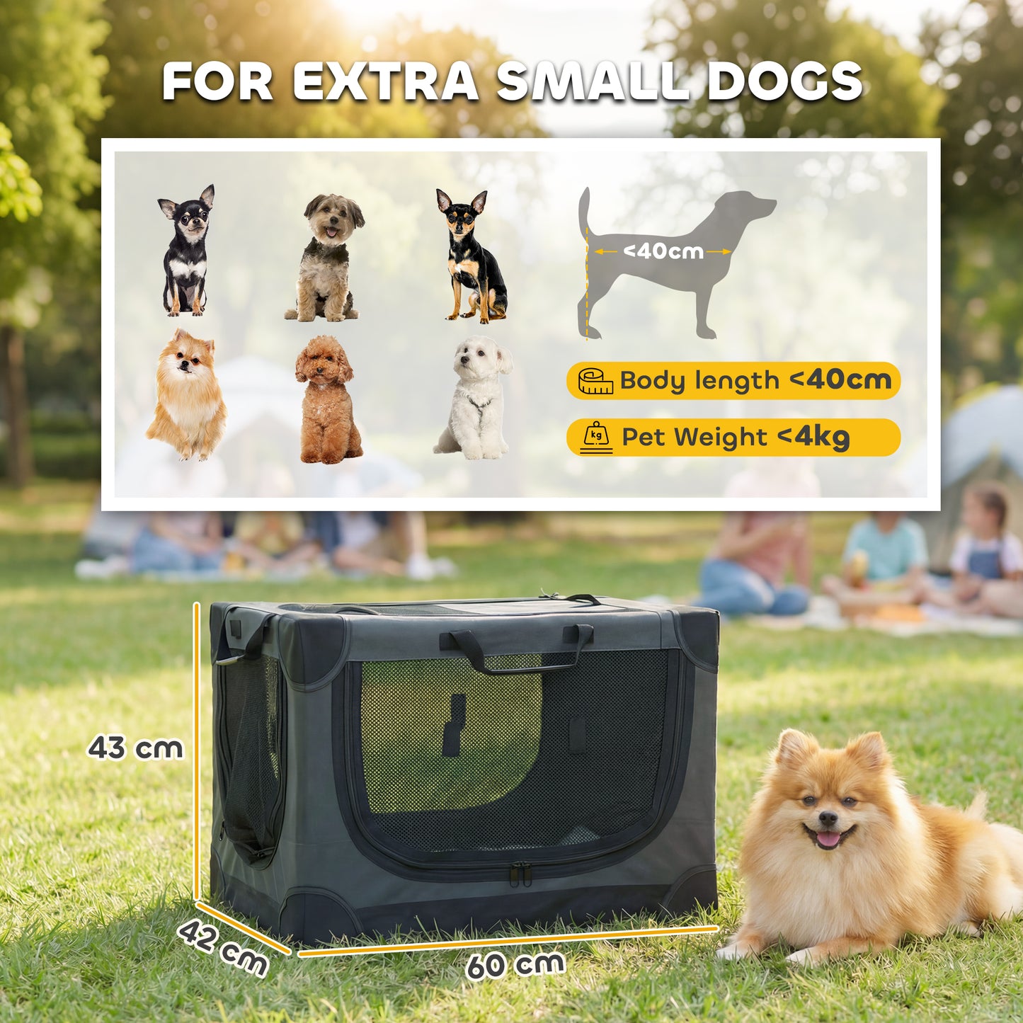 PawHut Soft Dog Crate Pet Travel Crate 60 x 42 x 43 cm with Removable Pad Mesh Window Army Green