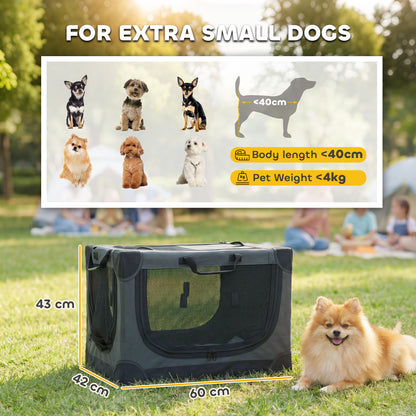 PawHut Soft Dog Crate Pet Travel Crate 60 x 42 x 43 cm with Removable Pad Mesh Window Army Green