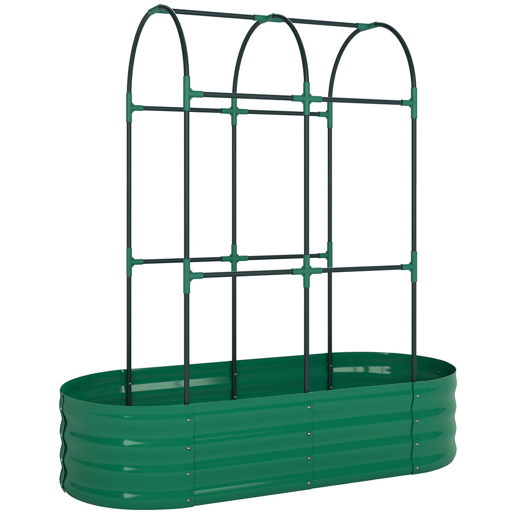 Outsunny Galvanised Raised Garden Bed with Arched Trellis, 4 x 2 x 4.6ft Metal Raised Bed for Garden with Open Bottom, Green
