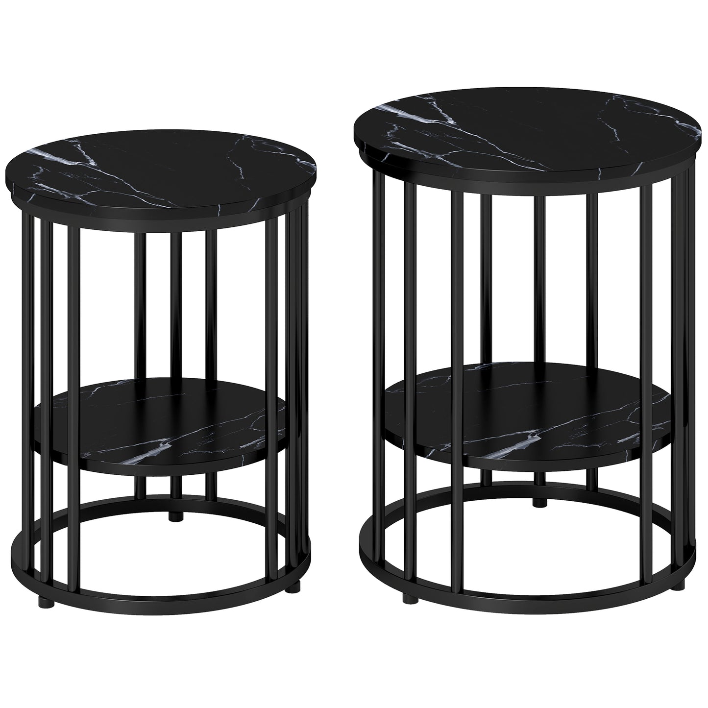 HOMCOM Set of Two Marble-Effect Coffee Tables - Black